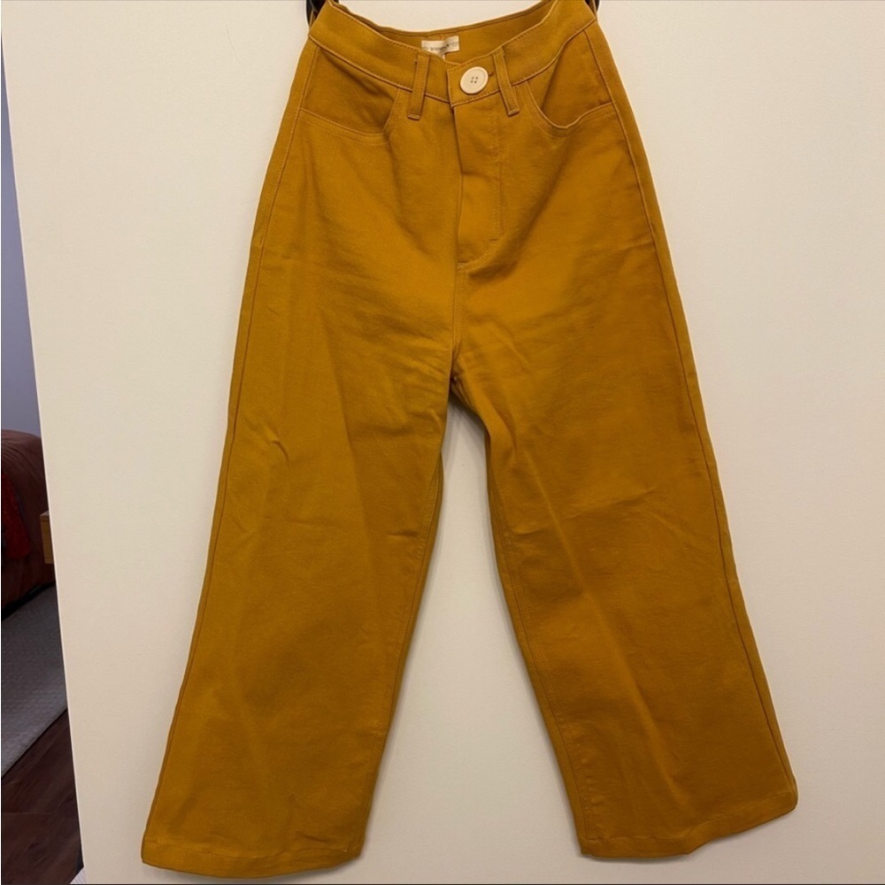 Whimsy & Row Flora Organic Cotton Wide Leg Cropped Pant in Mustard Yellow - Picture 4 of 9